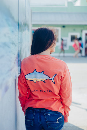Pocketed Long-Sleeve Shirt Beach Fish design Bright Salmon color