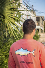 Pocketed Long-Sleeve Shirt Fish design Bright Salmon color